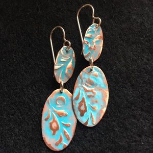 Copper earrings with patina